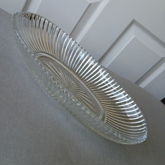 Vintage Clear Glass Oval Serving Dish starburst fan pattern 10" pressed Art Deco - Picture 3 of 6